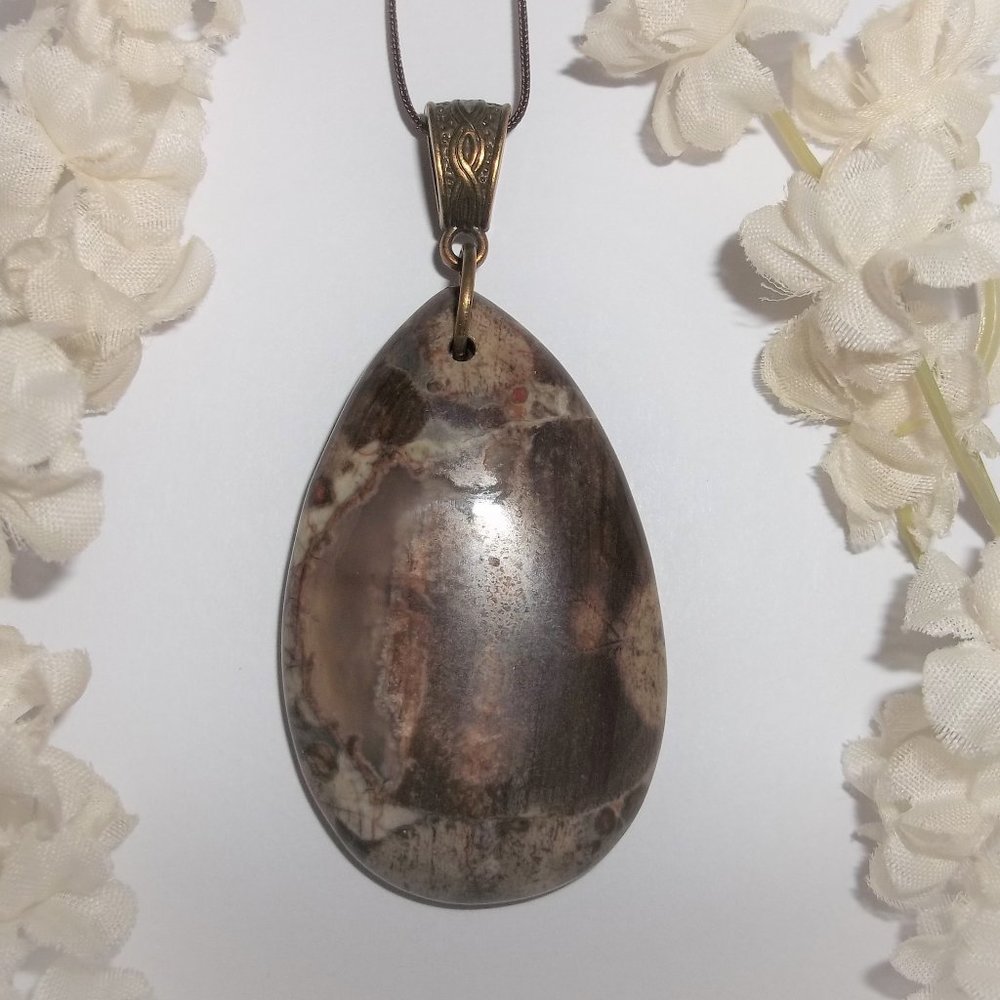 Brown Faux Jasper Gemstone Necklace Jewelry Gift Idea for Her Boho Style 6684 - Picture 1 of 9